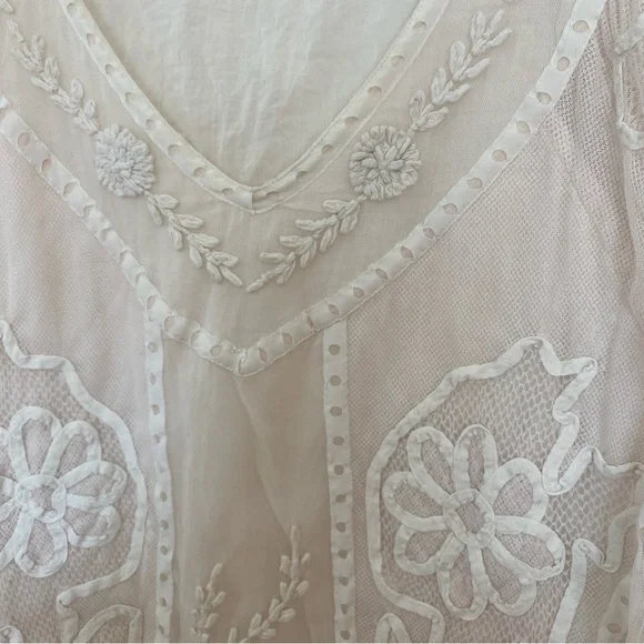 Sundance Cream Floral Embroidered Blouse Lined Tassle - Picture 3 of 12